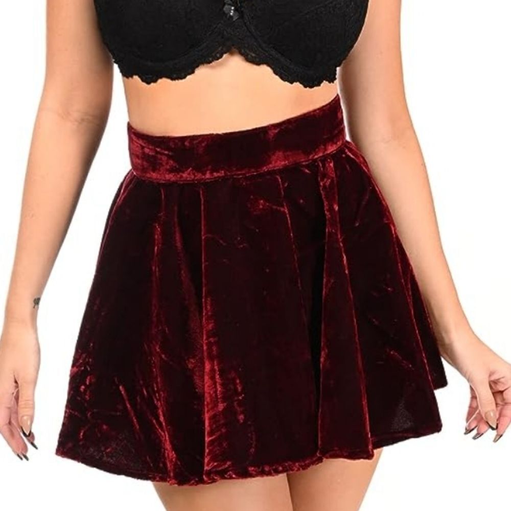 LAVISH by Daisy Corsets burgundy crushed velvet mini skater skirt XXL